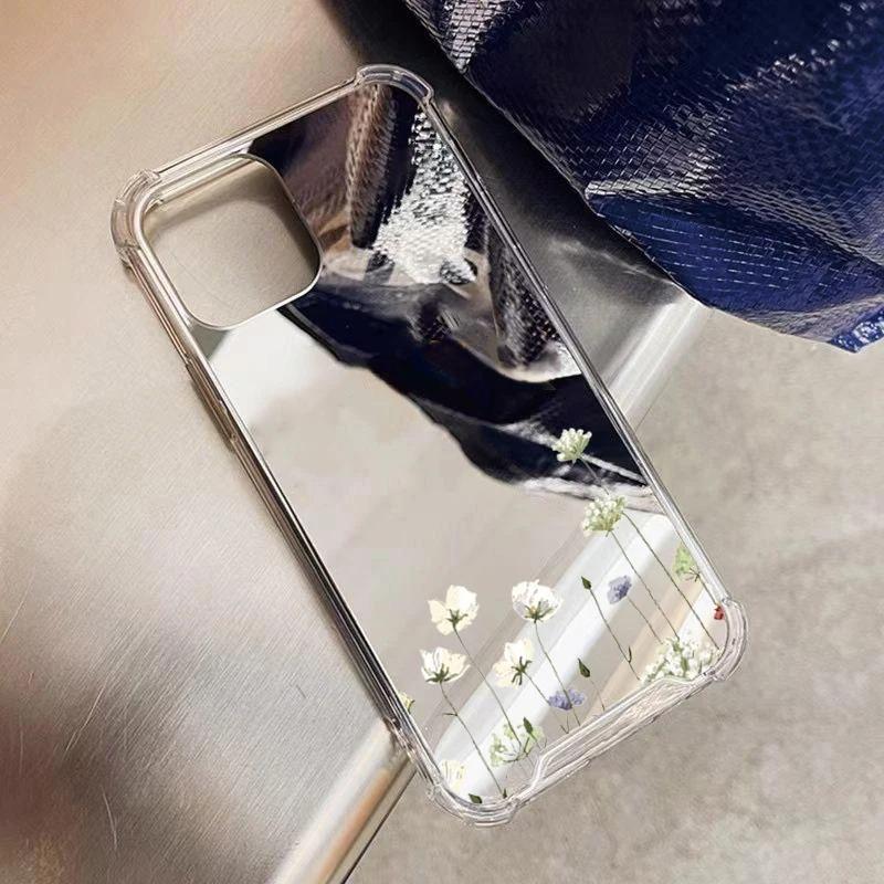 Flower Mirror Acrylic Phone Case For iPhone 11 Case iPhone 17 13 12 14 15 16 Pro Max X XR XS 7 8 Plus Silicone Shockproof Cover