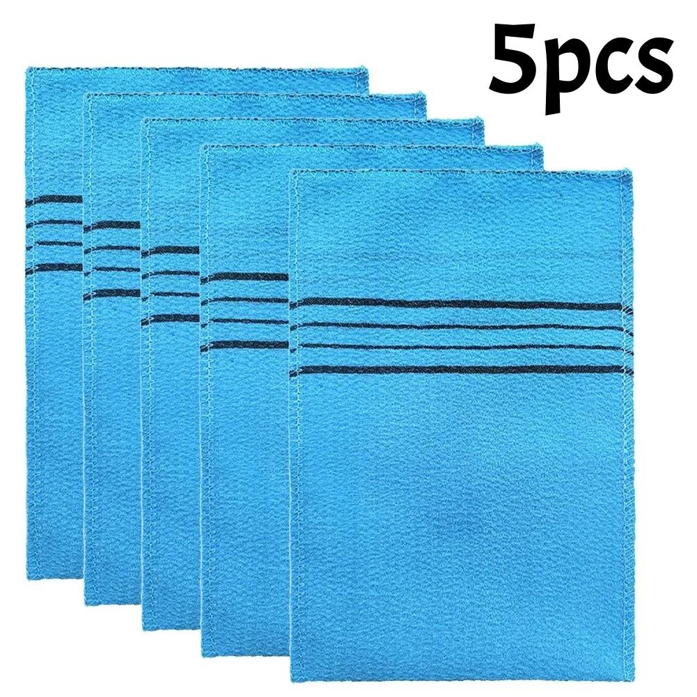 5pc Exfoliating Shower Towels Korean Style Nylon Bath Gloves 150D Fine Sand Texture Bath Strips for Body Scrub & Mud Removal