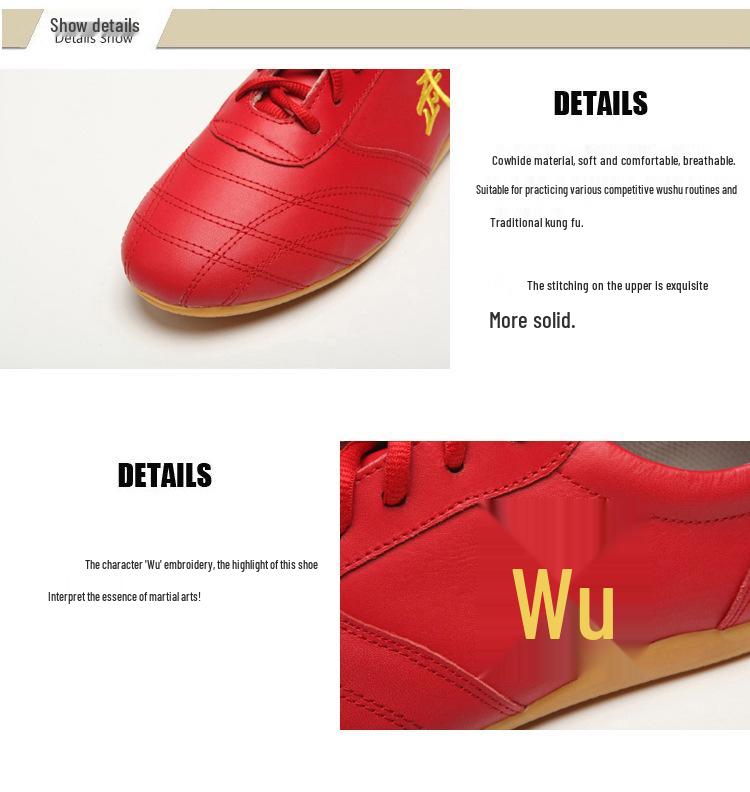 Unisex Breathable Cowhide Tai Chi Training Shoes with Beef Tendon Sole