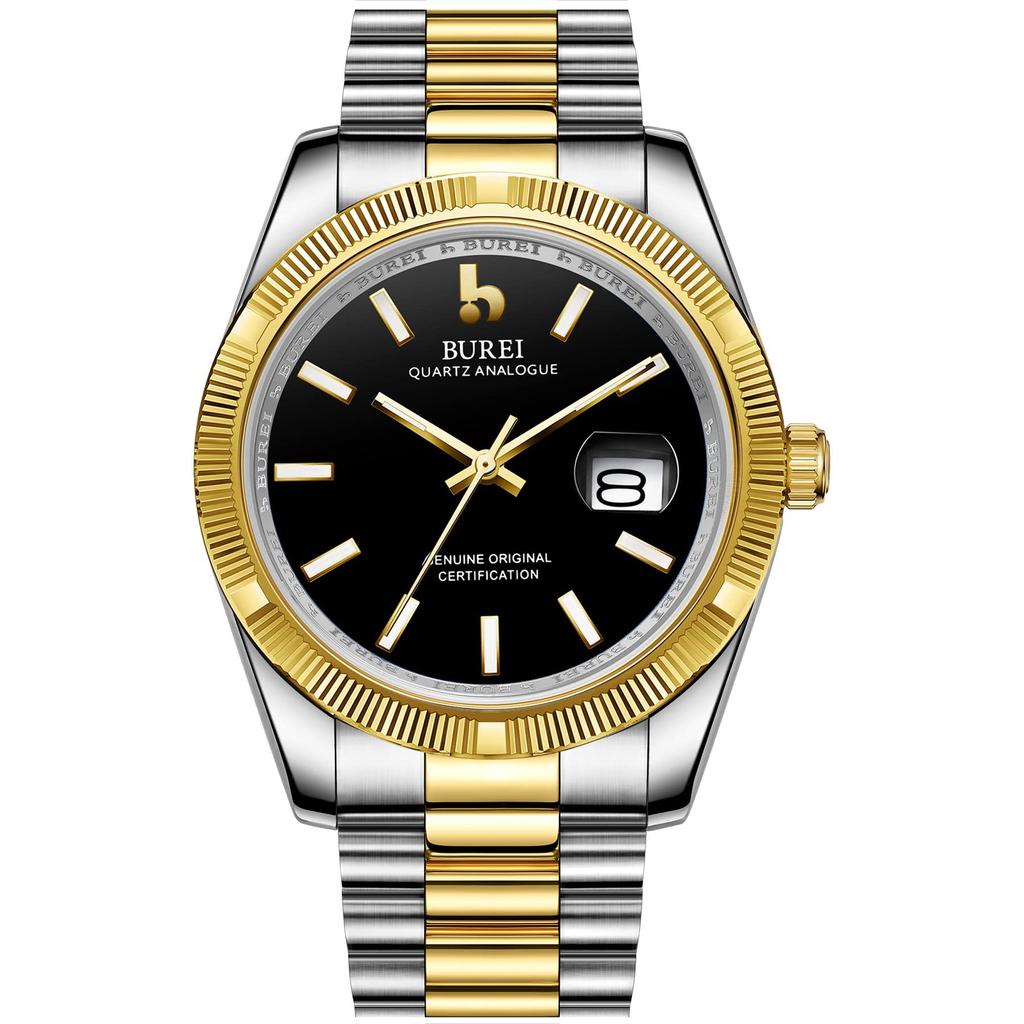 BUREI Waterproof Quartz Analog Simple and Popular for Business and Gold and Black Luminous Perfect as a Birthday Gift Men's Watch, Fashion, Finish,