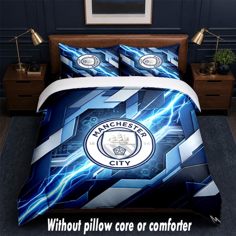 Manchester City Design Bed Bedding Set 1 Duvet Cover + 2 Pillowcases Soft Breathable Household Bed Linens