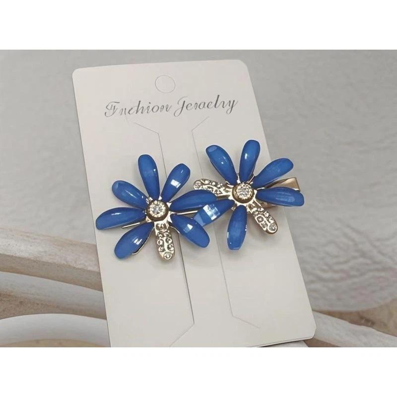 2PCS Fashionable Diamond Hair Clip Colorful Petal Hair Accessories Women's Side Duckbill Clip Hair Fringe Stylish Hairpins