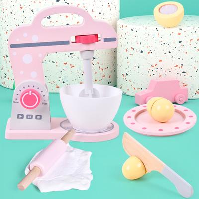 BABIBO Ξύλινο μπλέντερ προσομοίωσης για παιδιά, δώρο γενεθλίων/για κορίτσια, ροζ παιχνίδια κουζίνας, σπιτάκι