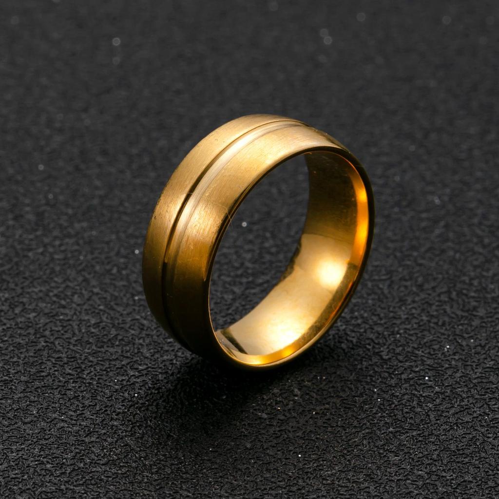 Men's Titanium Steel 8mm Frosted Groove Ring - Minimalist Fashion Jewelry