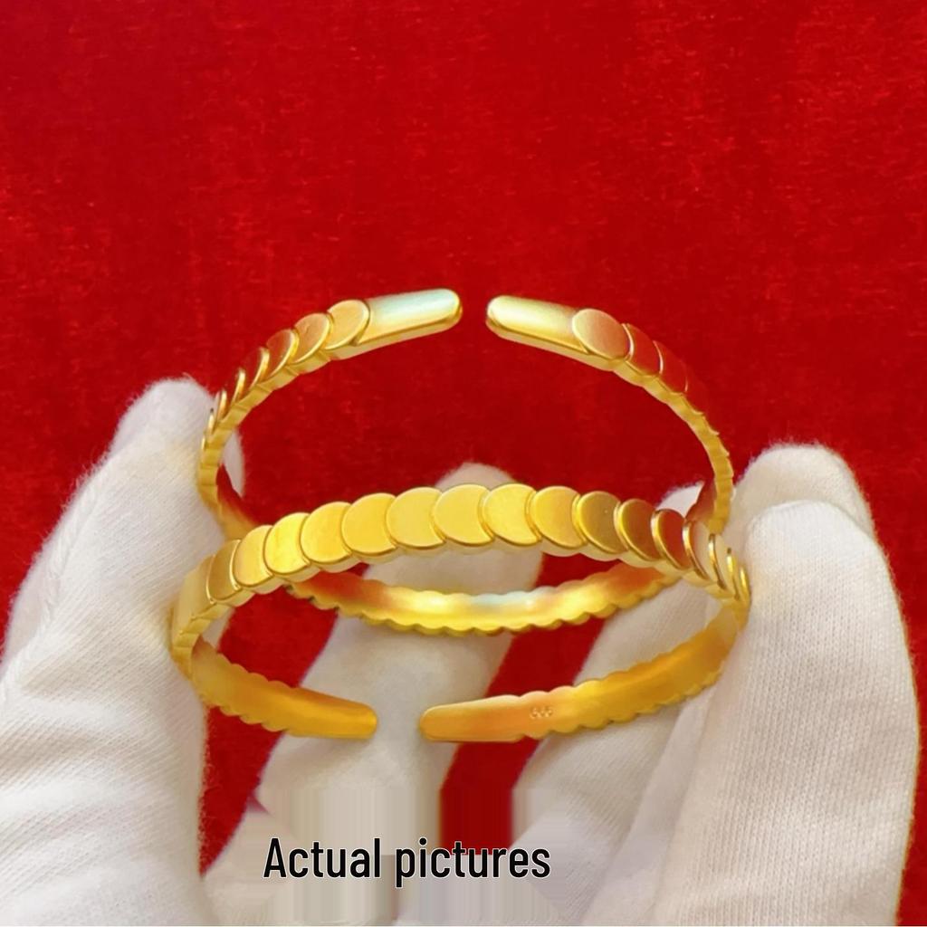 Women's Gold Plated Dragon Scale Sequin Bracelet - Stylish Open Bangle Jewelry