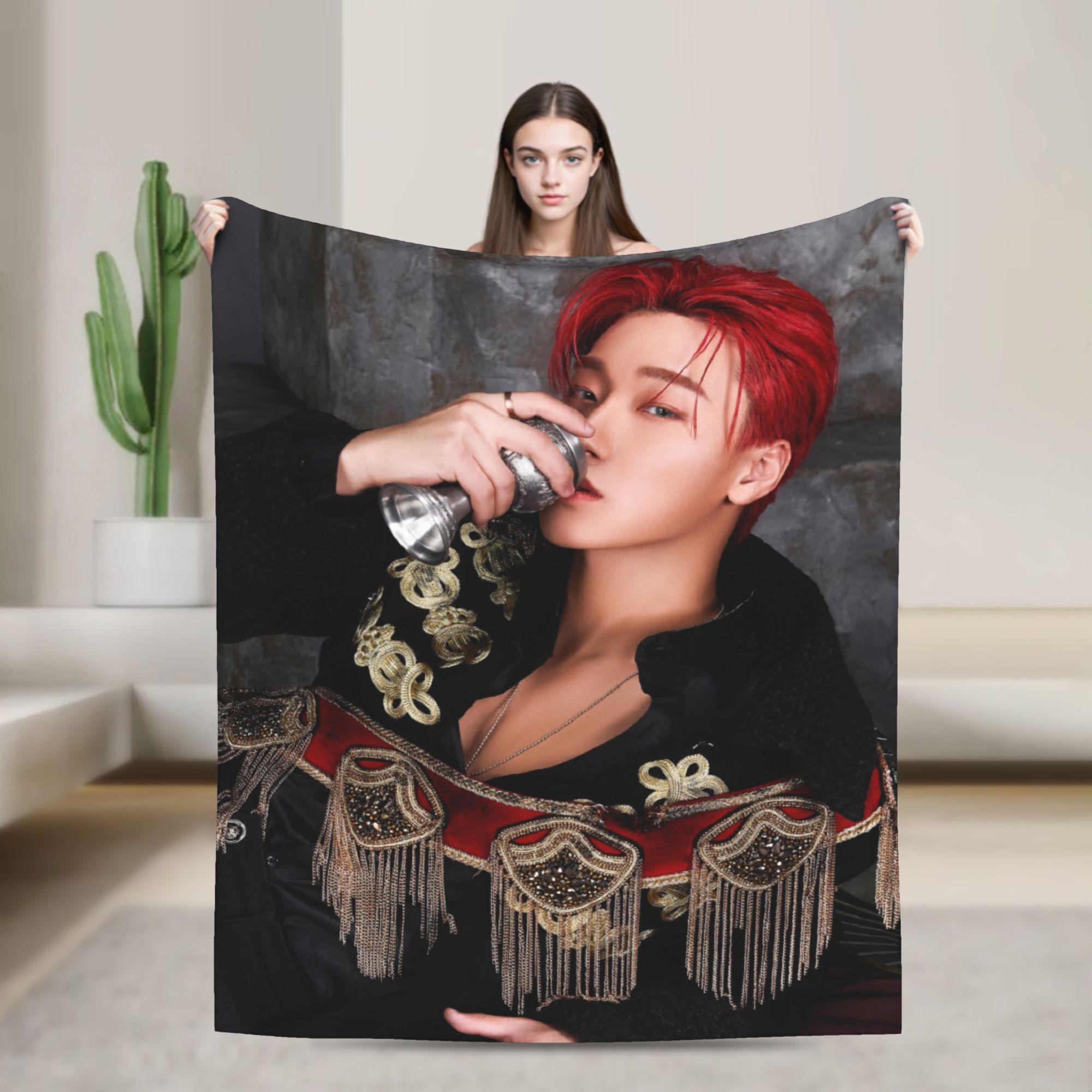 Super Soft Blankets Decorative Ateez Choi San Korean Singer Throw Blanket Flannel Bedspread For Outdoor Aesthetic Sofa Bed Cover 75x90cm