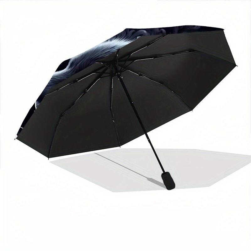 1pc Wolf YinYang Automatic Open/close, Heavy-Duty Iron Frame & 8-Rib Structure, Compact Folding Umbrella for Women/Men, All-Season Travel, Halloween a