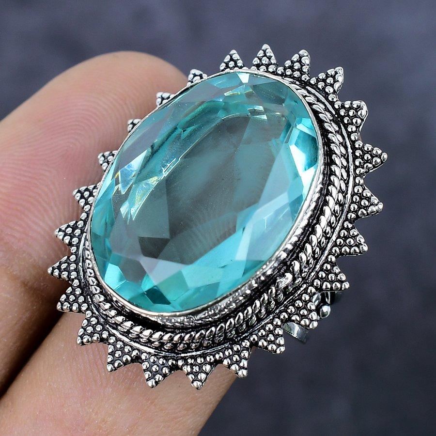 Piatră prețioasă Ametist Verde Natural Argint Sterling 925 Bijuterii Inel Mărimea 9 A9I73