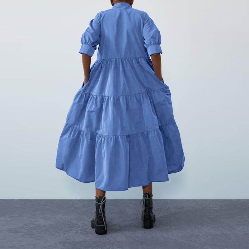 Plus Size Women's Summer Bohemian Vest Dress Vintage Bubble Sleeve Loose Long Casual Dresses