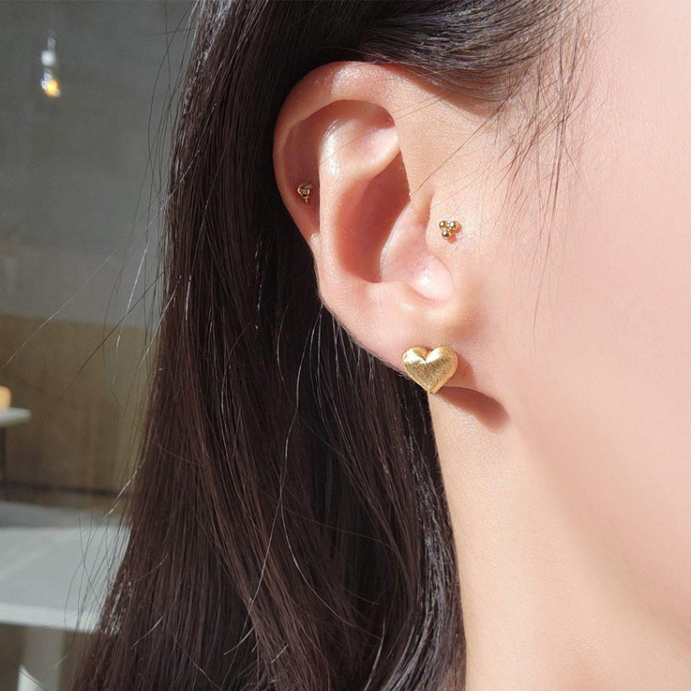 Volume Heart Suji Simple Silver Earrings