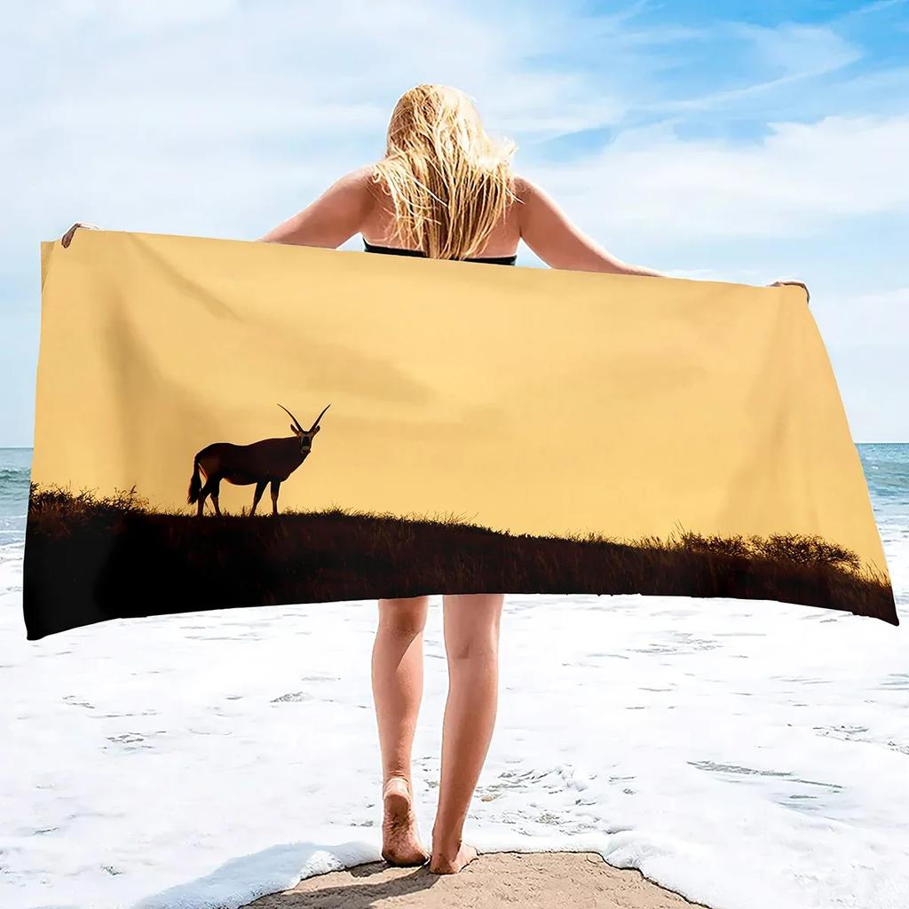 Beach Towel Antelope Print Microfiber Quick Dry Travel Towels Lightweight Compact Beach Accessories For Swimming,Camping,Holiday
