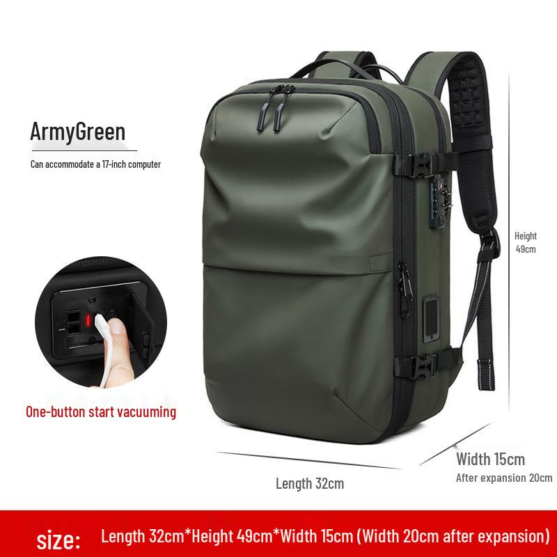 

Мужской расширяемый рюкзак большой вместимости с вакуумной компрессией одной кнопкой для бизнеса, путешествий и поездок на работу 19 inches