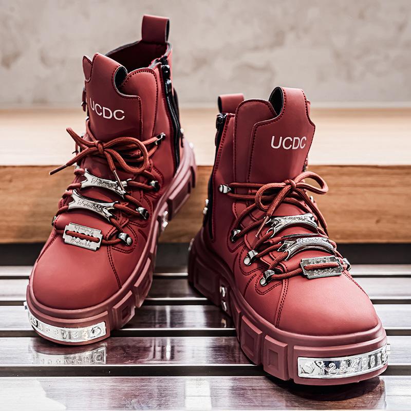 

Spring and Autumn new high-top rivet Martin boots men s thick-soled heightening personalized casual shoes versatile large-size men s shoes 39