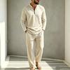 Men's Linen Two Piece Set Long Sleeve Shirt and Pants Casual Loose Fit Outfit