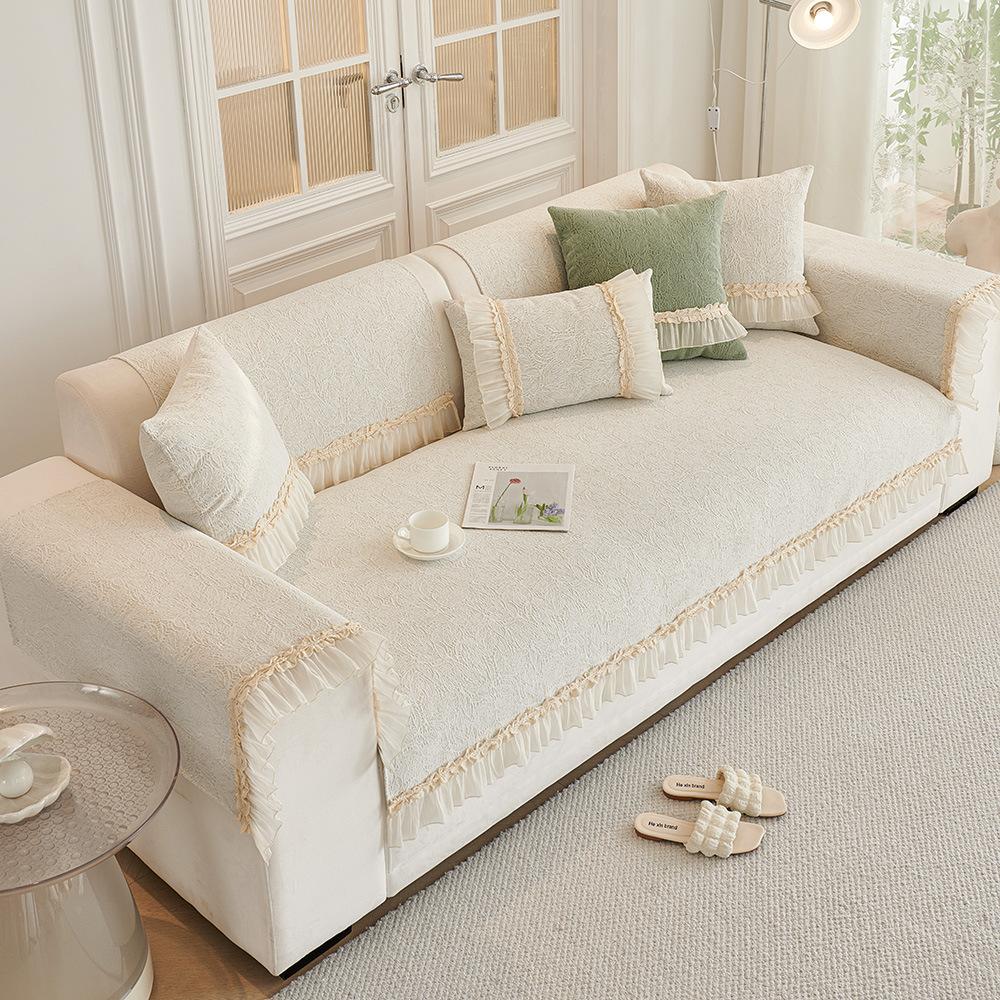 Cream Style Sofa Cushion Four Seasons Universal French Skirt Sofa Cover Simple Non-Slip Chenille Seat Cushion Cover Towel