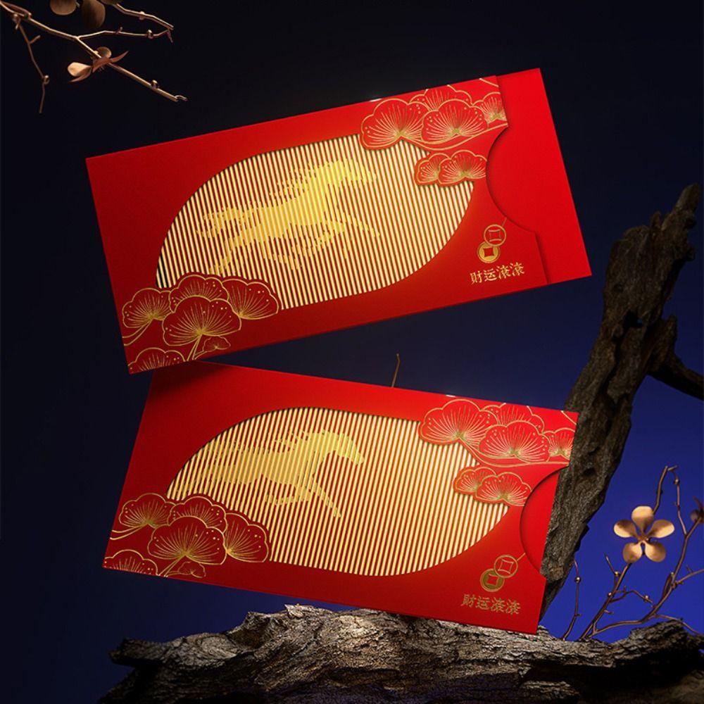 2PCS Lucky Red Envelopes Chinese Style New Year Blessing Cash Gift Envelopes Gold Foil Design New Year Red Packets