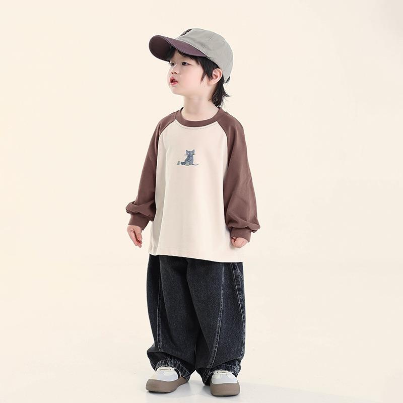 Boys Loose Long Sleeve Cotton T Shirt Raglan Sleeve Casual Kids Tops For Toddler Children