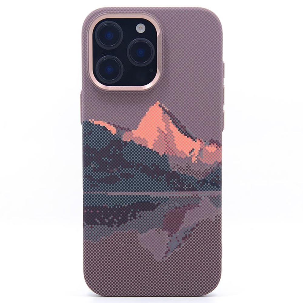 

For iPhone 16 Pro Magnetic Case Carbon Fiber Texture Water Transfer PC Phone Cover Golden Mountain