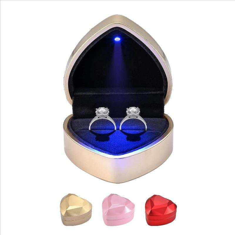 Fashion Ring Box Heart Shape with LED Light Jewelry Box Creative Proposal Confession Ring Box Earring Pendant Storage Gift Boxes
