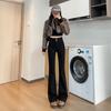 Autumn and winter new micro-pull double-button jeans women's small American retro high-waisted thin flared trousers