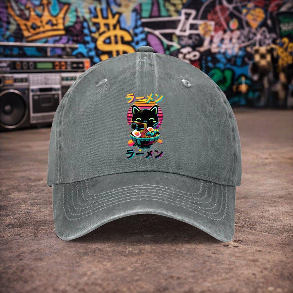 Pc Unisex RaUnisex Cat Print Vintage Washed Baseball Cap Unisexs Trendy Hat Versatile Duckbill Cap Fun Print A Unique Birthd