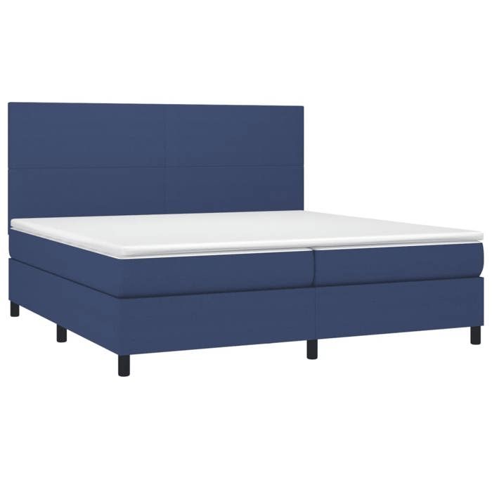 Exclusive House - Bed Slatted Base and Mattress and Blue LED 200x200 Cm Fabric