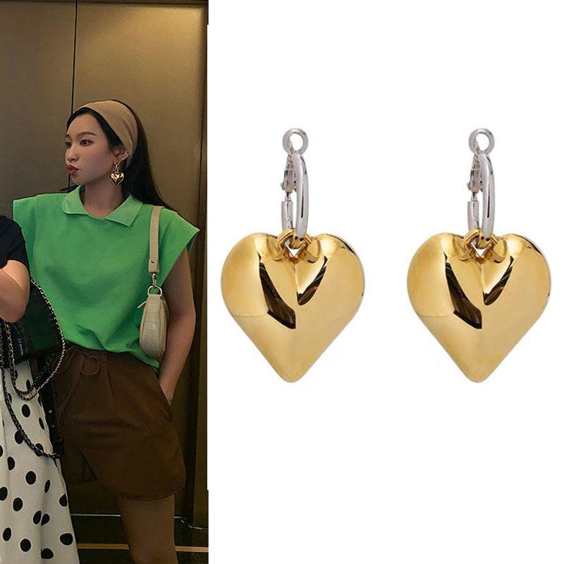Chic Heart Huggie Hoop Earrings Ins Jewelry  Asymmetric Hoop Earrings For Women New Gold Color Earrings Jewelry Teen Gift