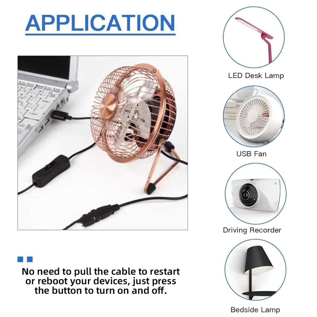 PW-012-MM Micro USB2.0 Cable with On/Off Power Switch Button Micro 5 Pin Male to Female for DC 5V Desk Lamp Fan Camera