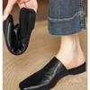 Fashion Summer New Women Shoes Square Toe Low-heel Shoes Slippers Retro Cowhide Leather Shoes for Women Casual Mules for Women Sandals