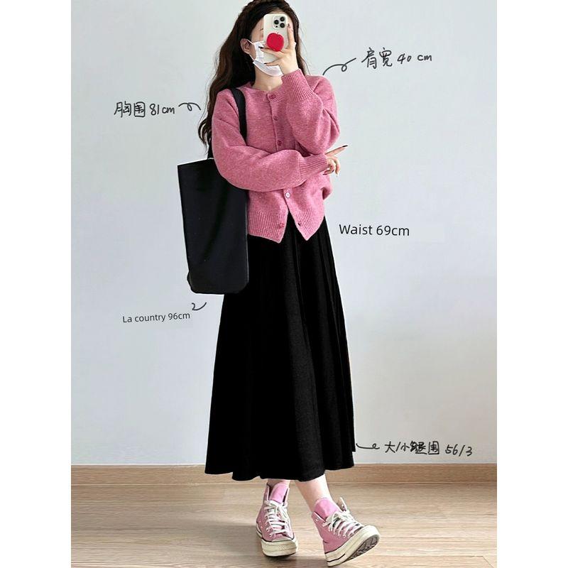 

Gray Fat Sister mm Covering Slimming Pleated Skirt Suit Black (Suit Fabric) L