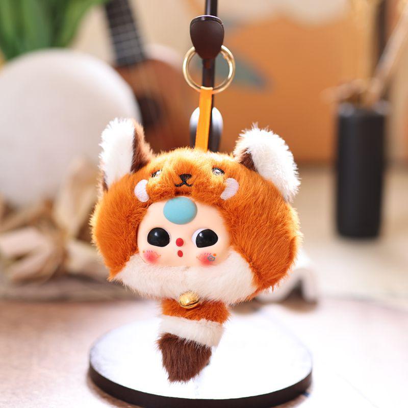 Baby Three Animal Series Keychain Kawaii PVC Plush Bag Charm Lovely Raccoon Rabbit Doll for Kids Christmas Gifts Party Favors