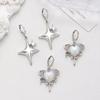 2 Pairs Women Opal Stone Heart Hoop Earrings Punk Y2K Cute Daily Wear Jewelry Party Gifts Simple Silver Color Star Earrings