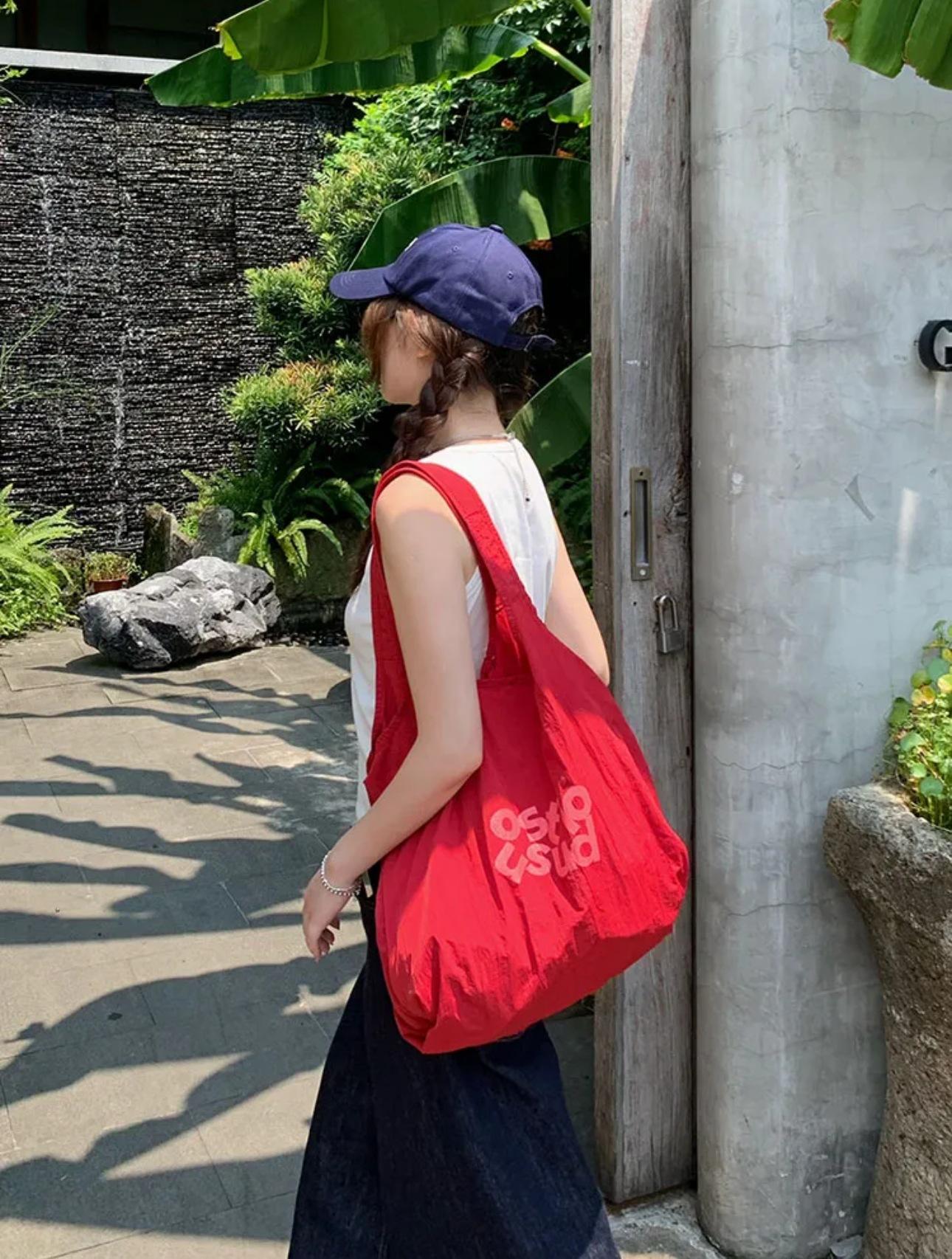 Lazy Wind Letter Nylon Large Capacity Tote Bag Simple Student Class Commuter Canvas Bag