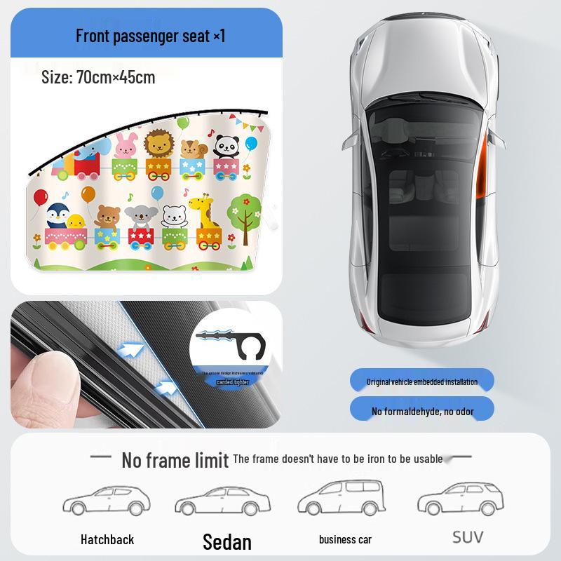 Cartoon Rail-Type Car Sunshade: Sliding Blackout Privacy Curtain for Baby