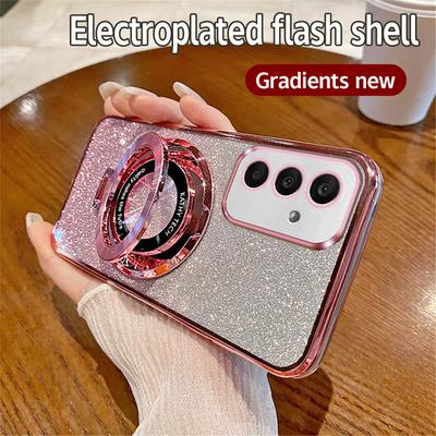 Luxury Plating Magnetic Stand Glitter Case For Samsung Galaxy M55 M14 M23 M31 M32 M33 M34 M51 M52 M53 M54 F15 C55 Silicone Cover