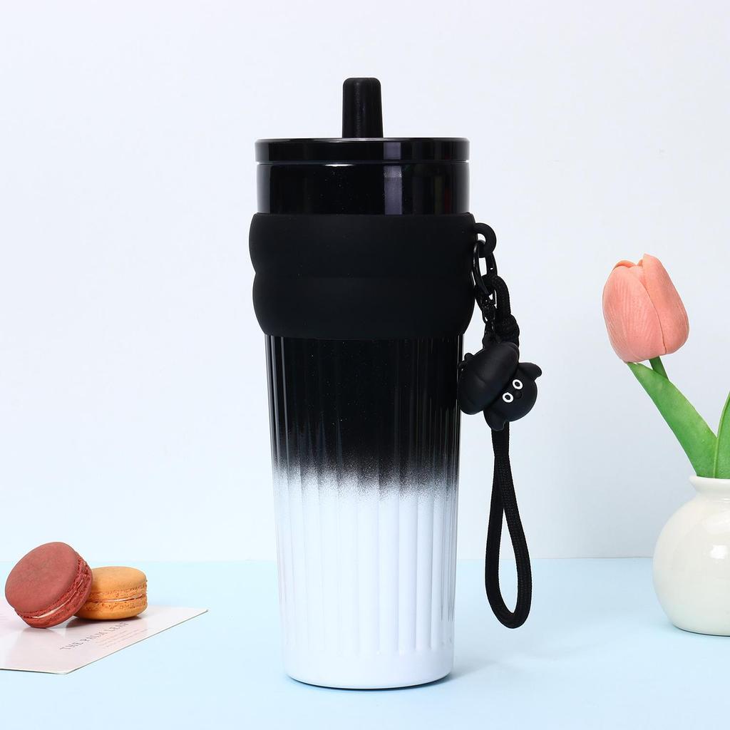 High-Capacity Stainless Steel Thermos with Ceramic Liner and Lanyard - Straw-Equipped Ice-Buster for Outdoor and Car Use