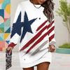 Women Plus Size Round Neck Long Sleeve American Eagle Printed Sweatshirt Mini Dress