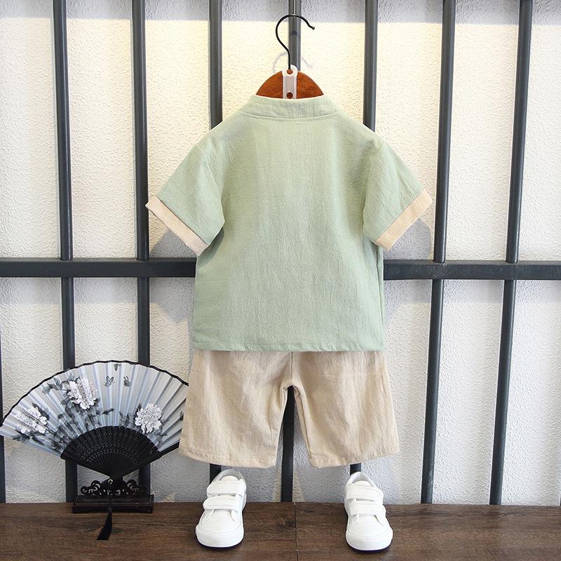 Boys Hanbok Tang Suit Summer Short-sleeved Kids Education Clothing Cotton Silk Set Baby Chinese Style Tide Breathable Casual Outfit