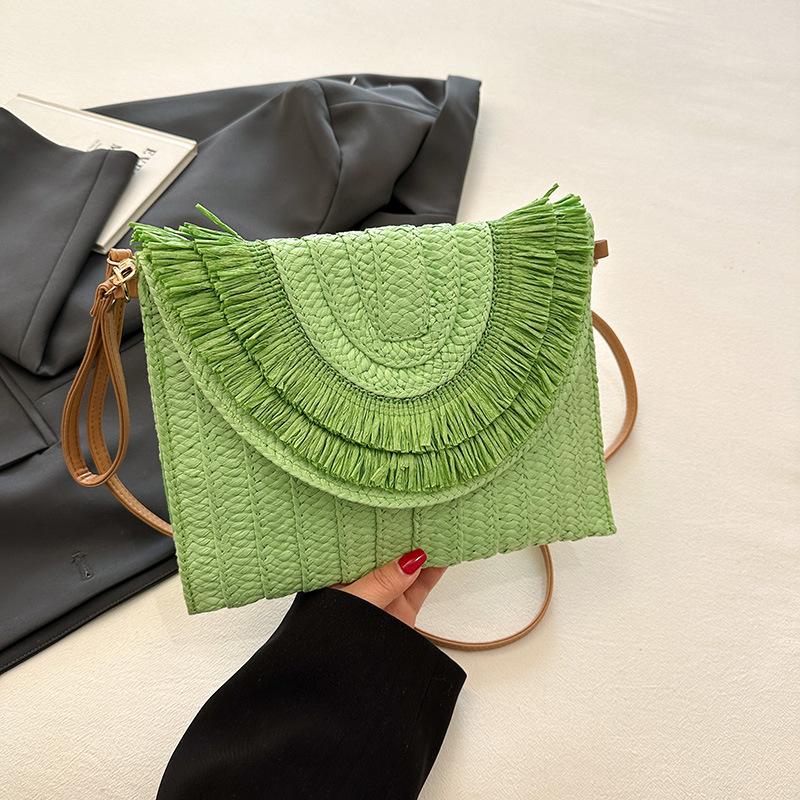 Straw Handmade Weave Clutch Bag Solid Color Pouch Purse Female Summer Flap  Beach Wallets Crossbody Bag