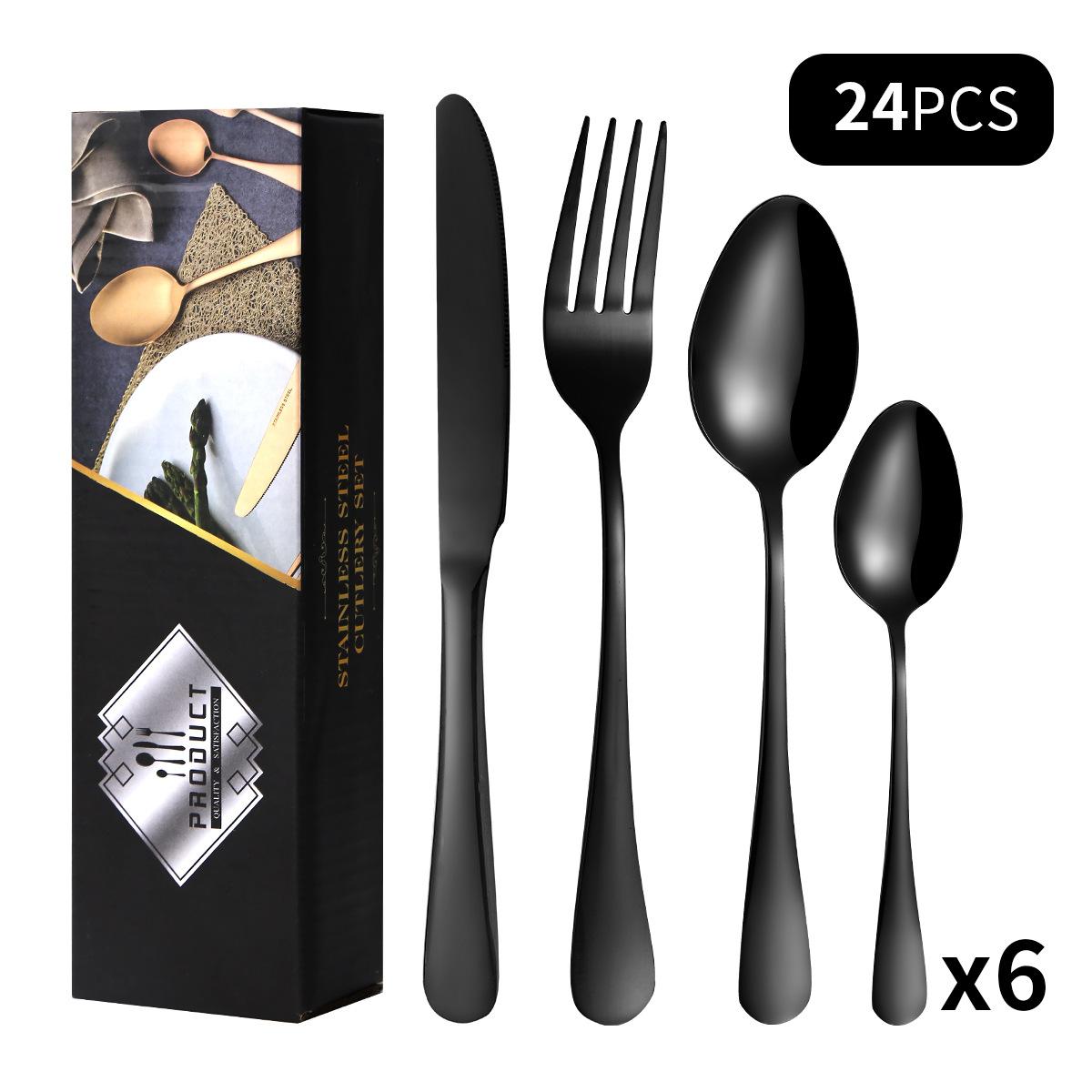 

Ніж для біфштексів з нержавіючої сталі 1010, виделка, ложка, набір з 24 предметів, обідній набір для сімейного вестерну на 6 осіб