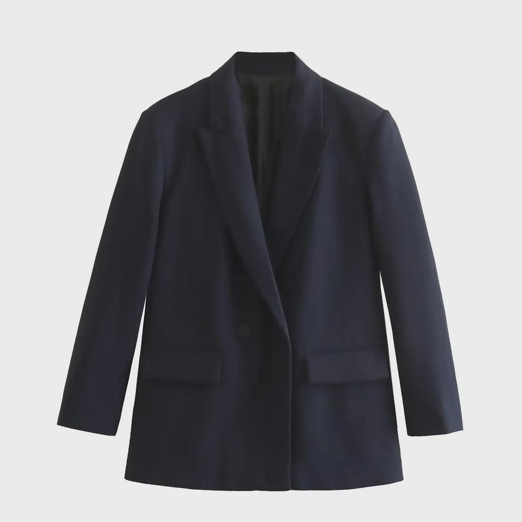 Herbst 2023 Europäischer und amerikanischer Damen-Zweireiher-Blazer mit lockerer Passform und einfarbiger