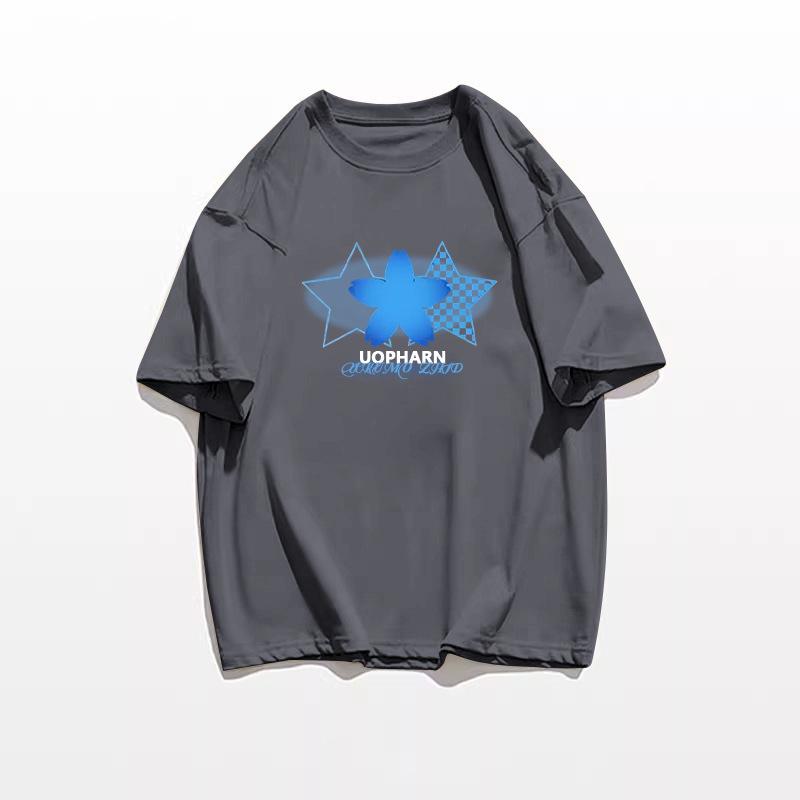 

Летняя футболка 2025 в американском ретро-стиле с граффити и маленьким круглым вырезом XXL темно-серого