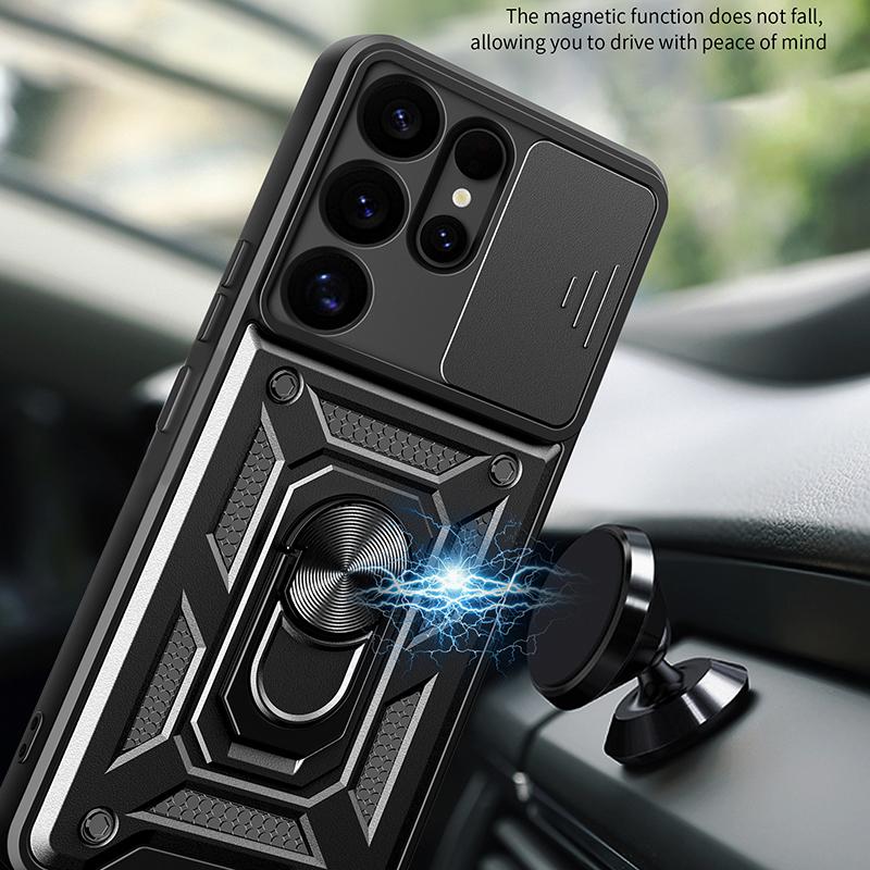For Samsung Galaxy S25 Ultra Edge FE Plus Shockproof Armor Case Car Magnetic Ring Holder Phone Cover Compatible with Galaxy S25
