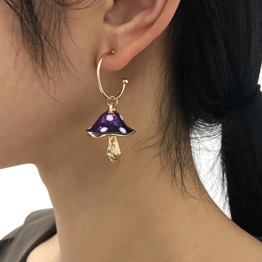 European and American Creative Dream Cute Mori Small Mushroom Oil Drop Earrings Colored Oil Drop Mushroom Earrings