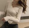 2025 Korean-Style V-Neck Slim Knit Sweater for Women - Sexy, Long-Sleeved Autumn/Winter Top