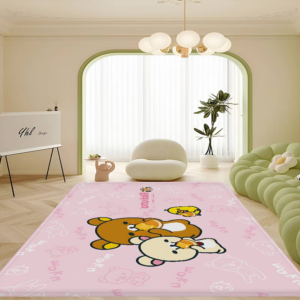 Kawaii Rilakkuma Bear Room Mats Washable Non-Slip Living Room Sofa Chairs Area Mat Kitchen Alfombra