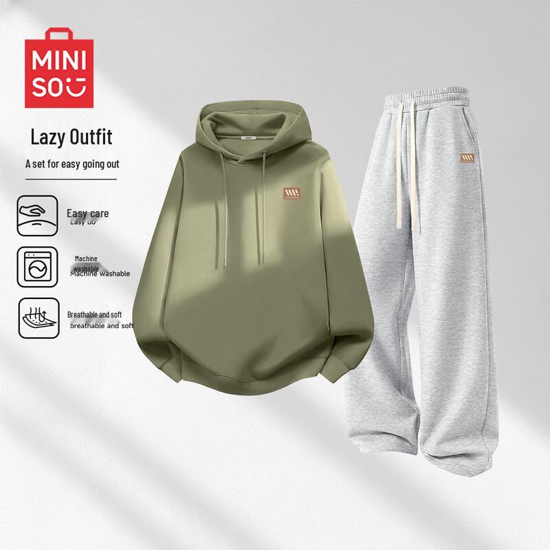 MINISO Men's Hooded Fleece Sweatshirt & Straight-Leg Pants Set