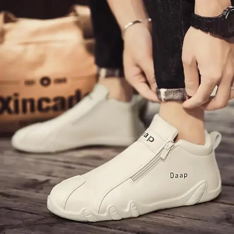 Fashion 2025 New Casual shoe for Men Luxury Round Toe Men Ankle Boots Light Slip on Walking shoe Outdoor Comfor Men High Top Sneakers