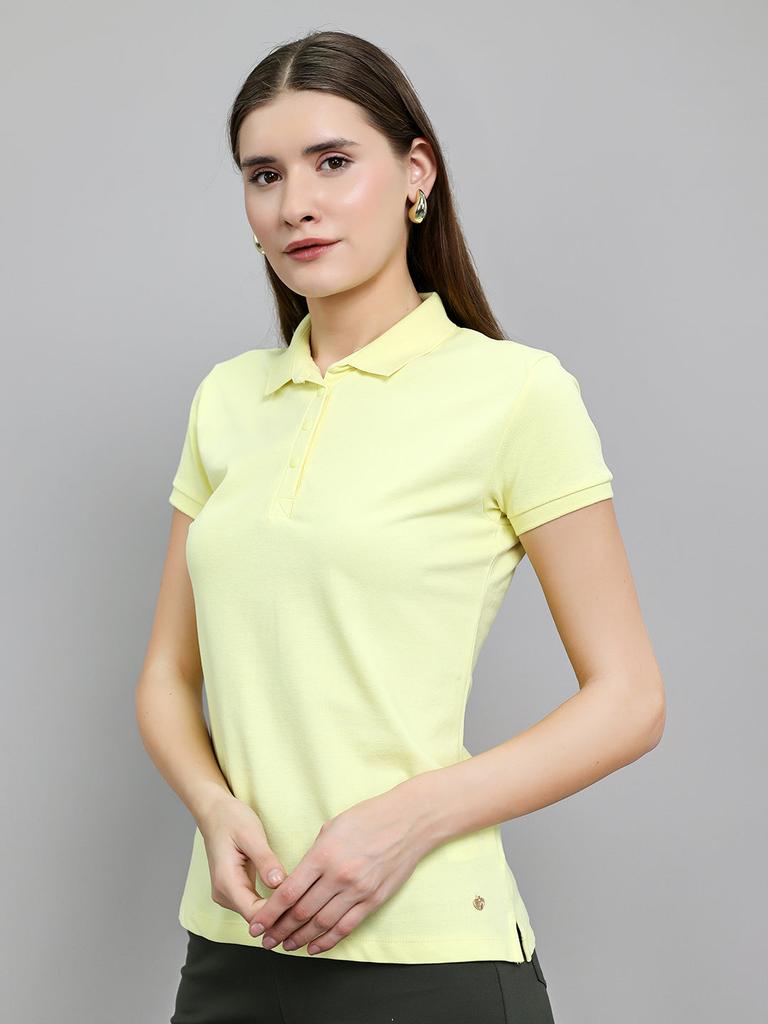 MONTE CARLO Women Regular Fit Yellow Tshirt