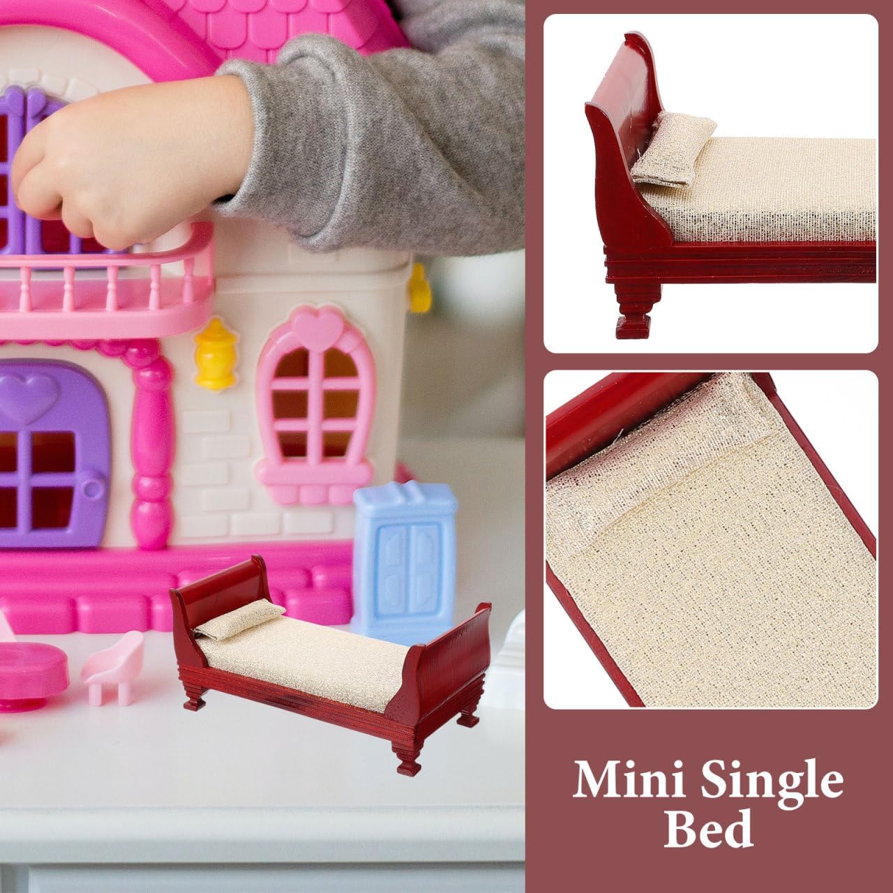 COHEALI 2 PCS Dollhouse Bed Wooden Dollhouse Furniture 1 12 Scale Wooden Dollhouse Furniture Doll House assesseries Furniture Miniature Mini